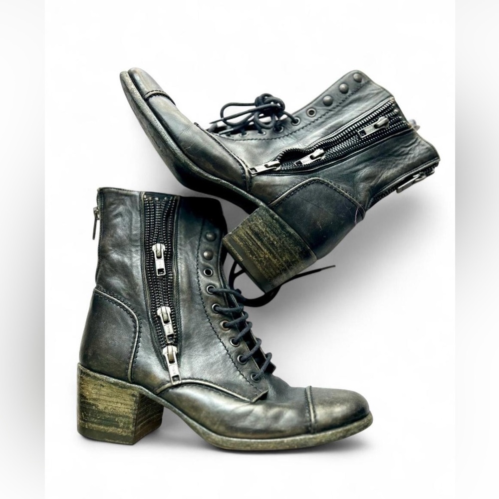 Premiata Black Leather Combat Boots Size 36 Italy 🇮🇹